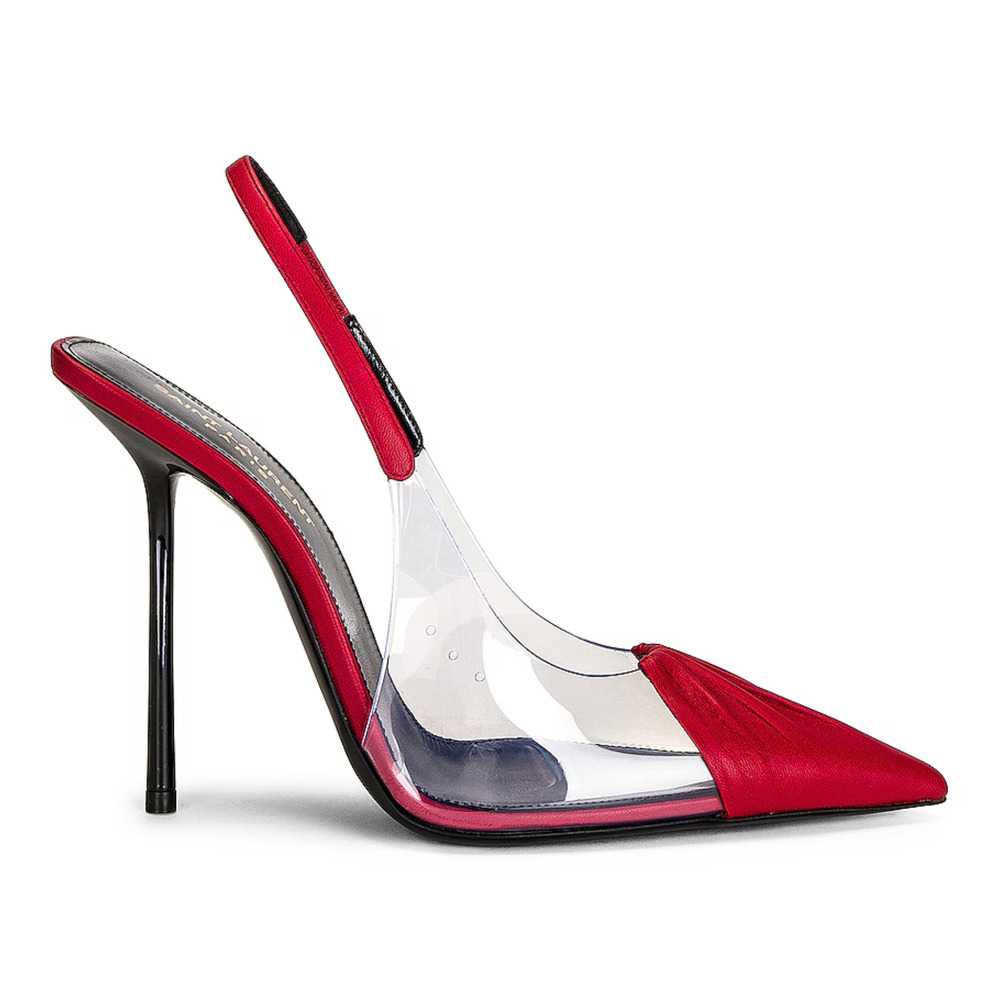 Saint Laurent Calfskin PVC Chica 115 Slingback Pumps Sz 37.5 in Red Leather - Picture 2 of 13